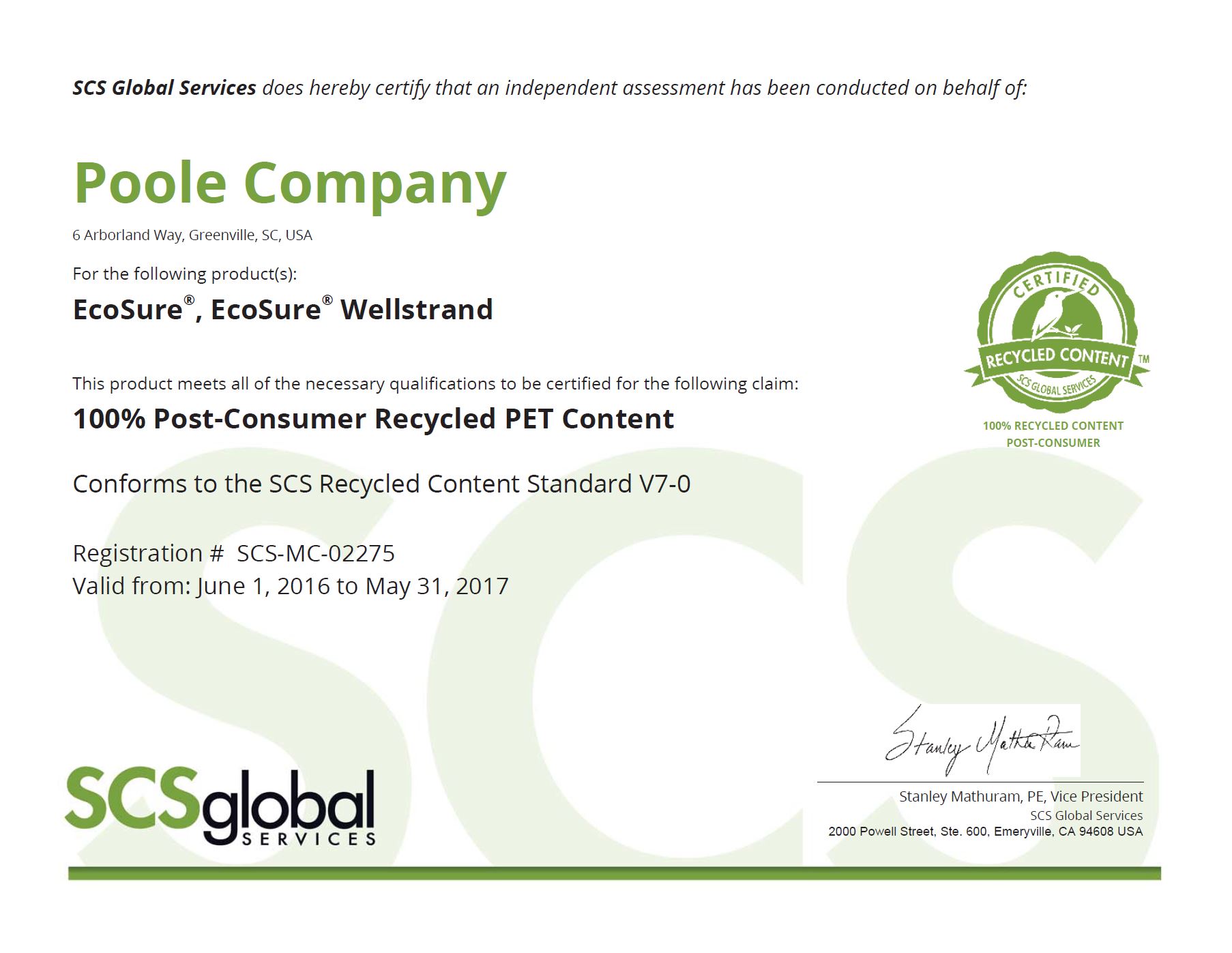 SCS Certified Recycled Fibers PET Fiber